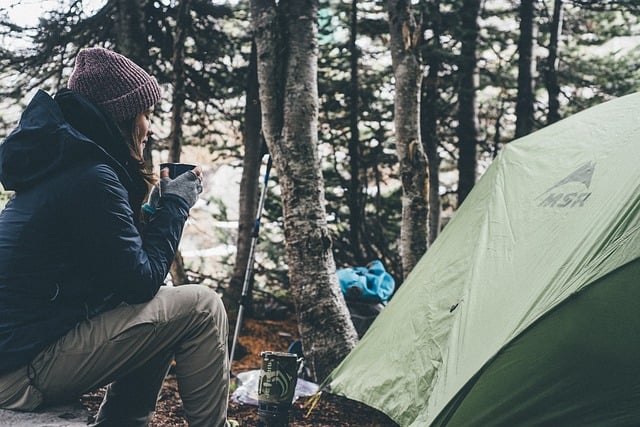 Girl Camping with tent