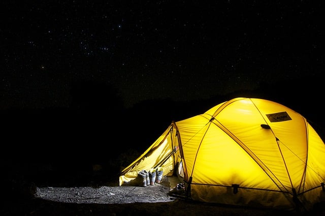 Tent light up at night